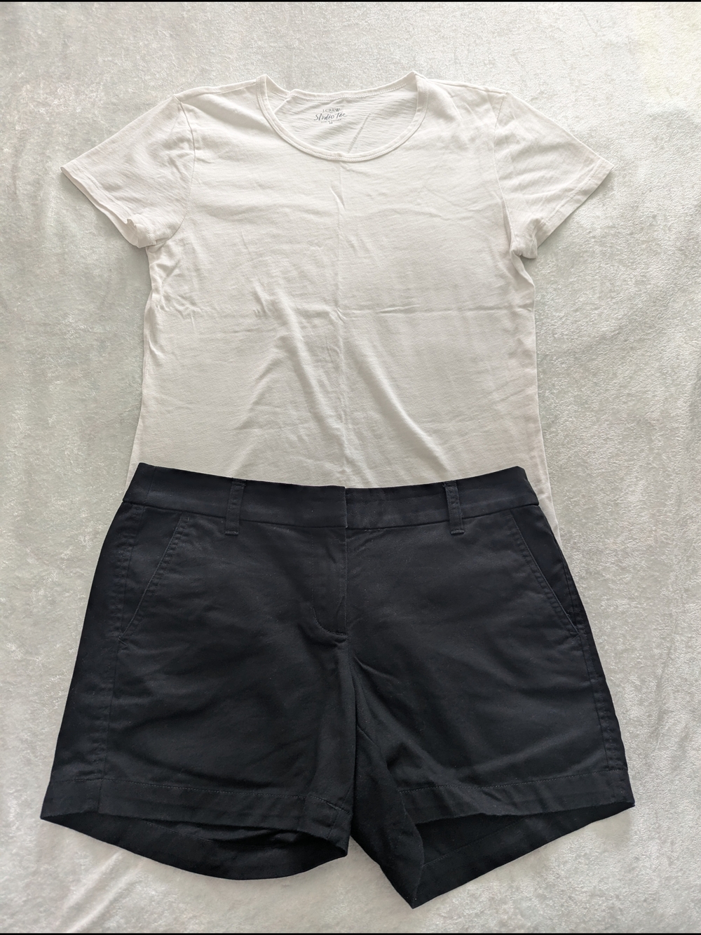 J. Crew T-shirt and Black Bermuda Shorts